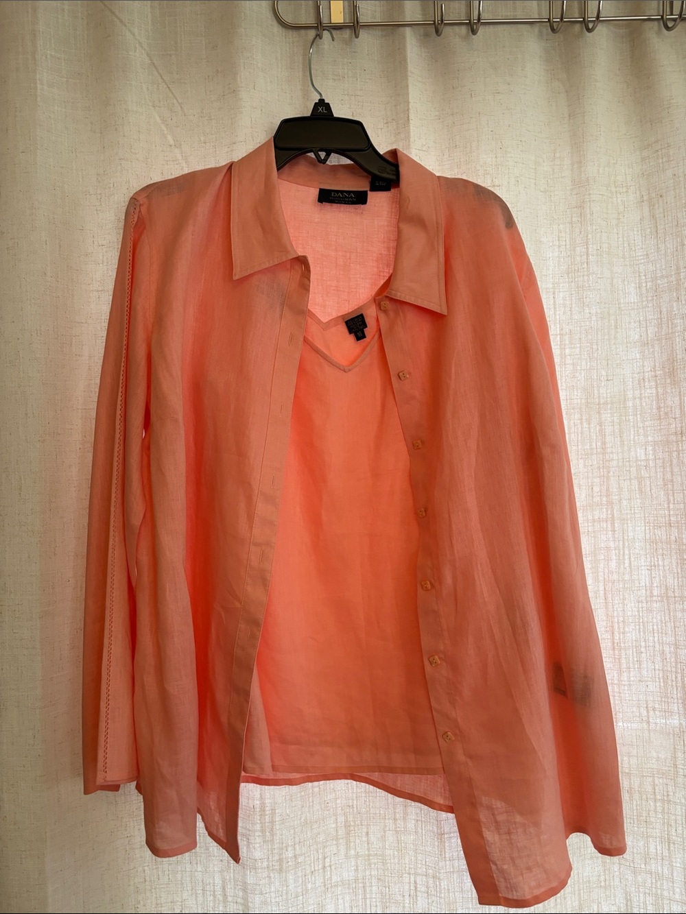 Dana Buchman Linen Coral Button-Front Blouse w/ matching sz 16 shell included